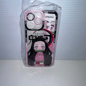 Demon Slayer Nezuko iPhone 14 Pro Max Case Pink Black NEW NWT with keychain